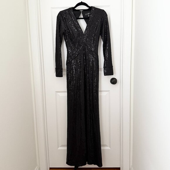 Betsy & Adam Dresses & Skirts - Women Betsy Adams V Neck Open Back Sequin Maxi Dress in Black Size 2